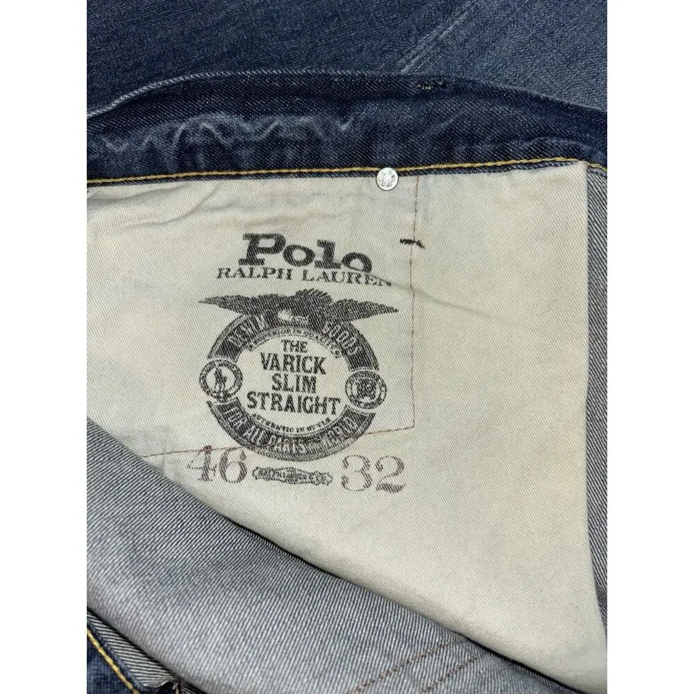 Polo Ralph Lauren Varick Slim Straight Big Tall Jeans 46x32 Patch Graffiti Y2K
